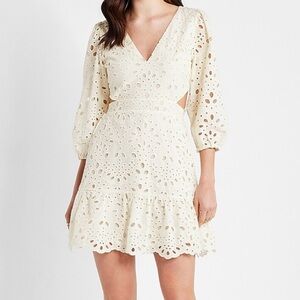 Express eyelet cutout tie back mini dress